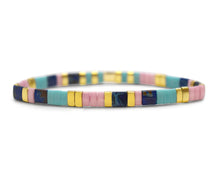 Load image into Gallery viewer, Skylar Paige - SISTER - Morse Code Tila Beaded Bracelet - Tried and True Turk Lav and Blue