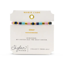 Load image into Gallery viewer, Skylar Paige - SISTER - Morse Code Tila Beaded Bracelet - Tried and True Turk Lav and Blue