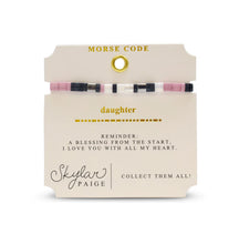 Load image into Gallery viewer, Skylar Paige - DAUGHTER - Morse Code Tila Beaded Bracelet - Curious Blue with a Lavender Hue