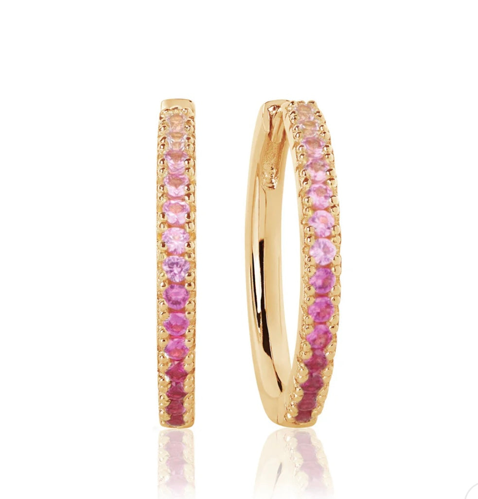 18k Gold Plated Sterling Silver Pink CZ Hoop Earrings