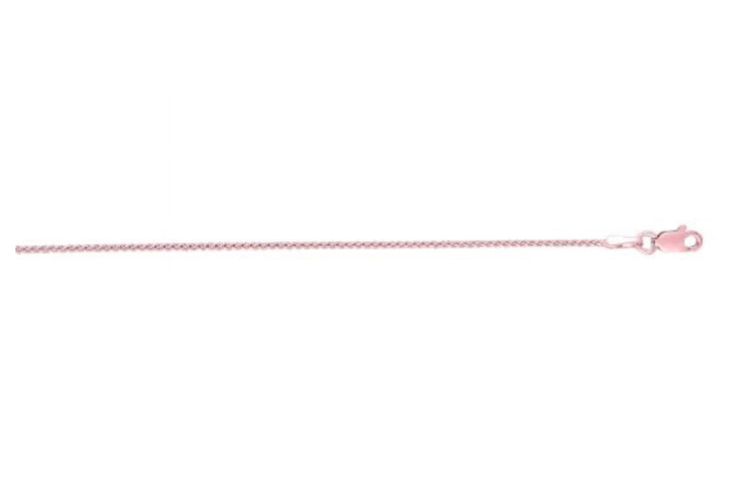 14K Rose Gold 1.2mm Diamond Cut Round Wheat Chain 16”