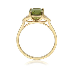 14k Yellow Gold Peridot Ring with Diamonds