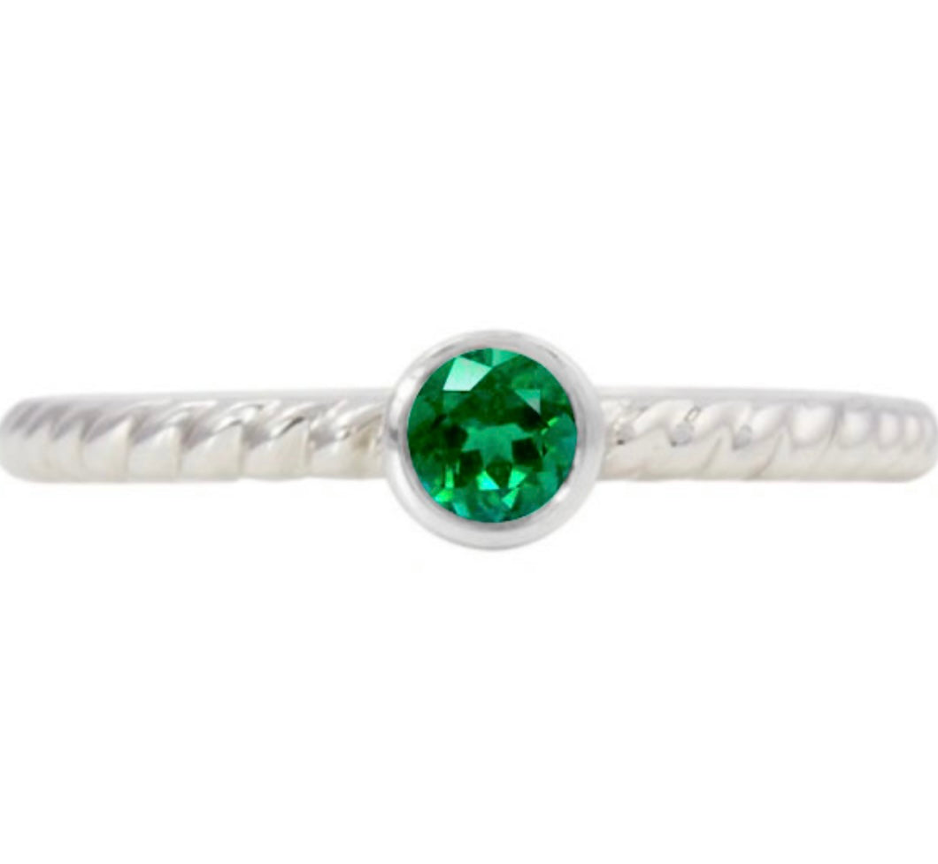 Sterling Silver Lab Created Emerald Ring