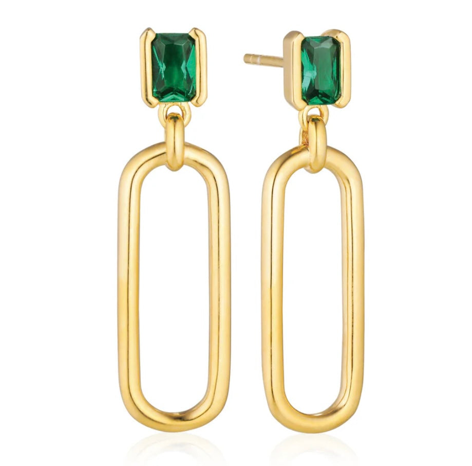18k Gold Plated Sterling Silver Green CZ Earrings