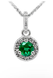 14k White Gold Emerald Necklace with Diamonds