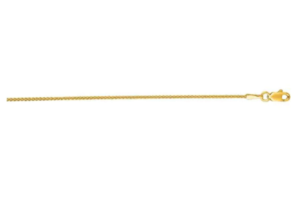 14k Yellow Gold 1.2mm Round Wheat Chain 18”