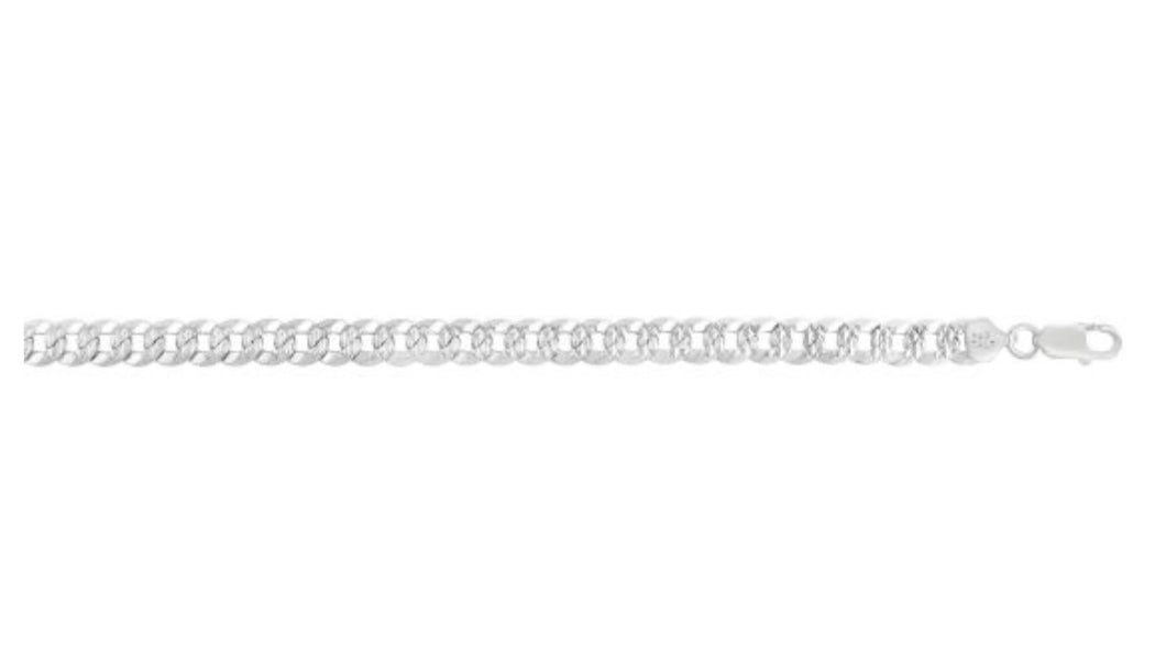 Sterling Silver 7.3mm White Pave Curb Chain 24”