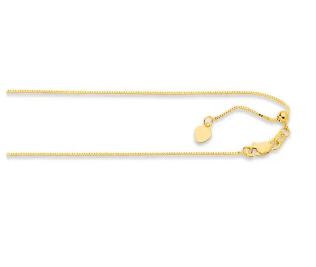 14K Yellow Gold 0.68mm Adjustable Box Chain 22”