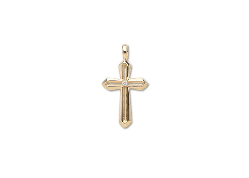 14k Yellow Gold Diamond Cross Pendant