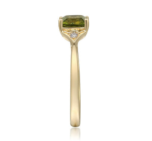 14k Yellow Gold Peridot Ring with Diamonds