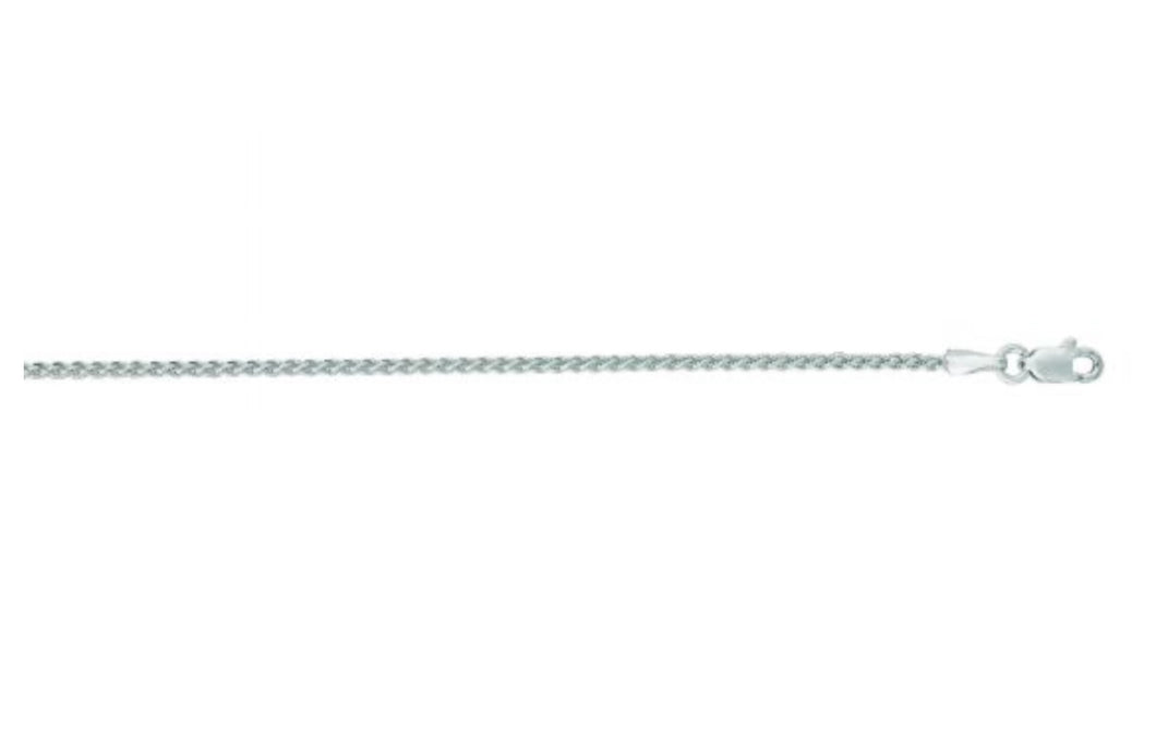 14K White Gold 1.5mm Round Wheat Chain 16”