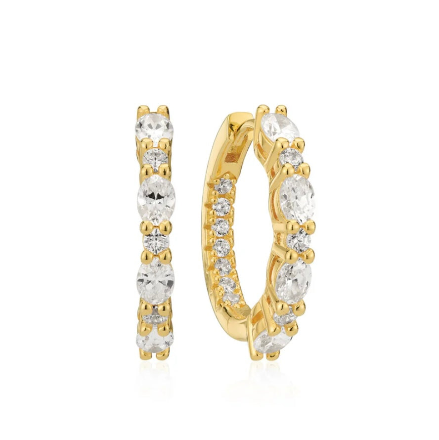 18k Gold Plated Sterling Silver CZ Hoop Earrings