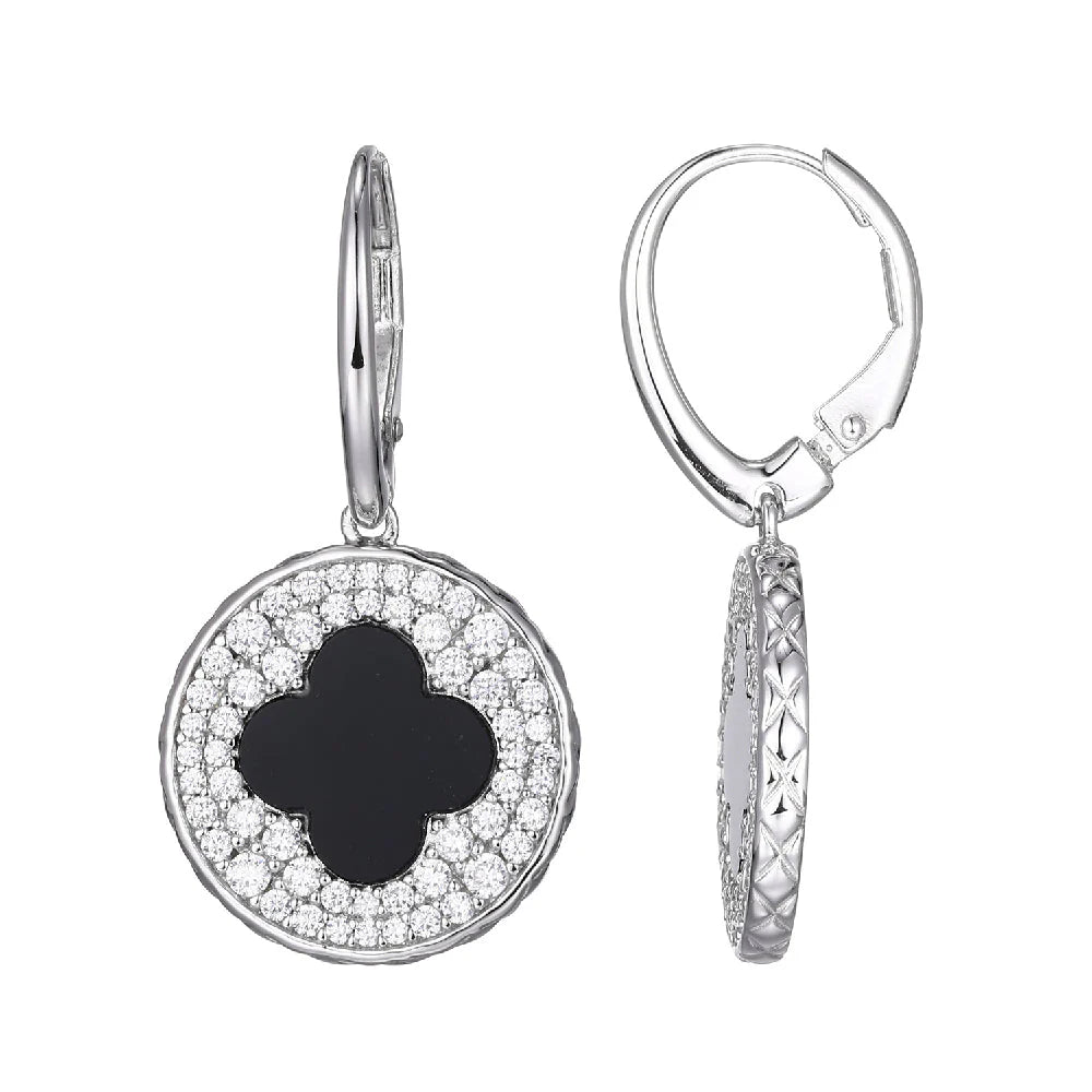 Sterling Silver Black Onyx CZ Earrings