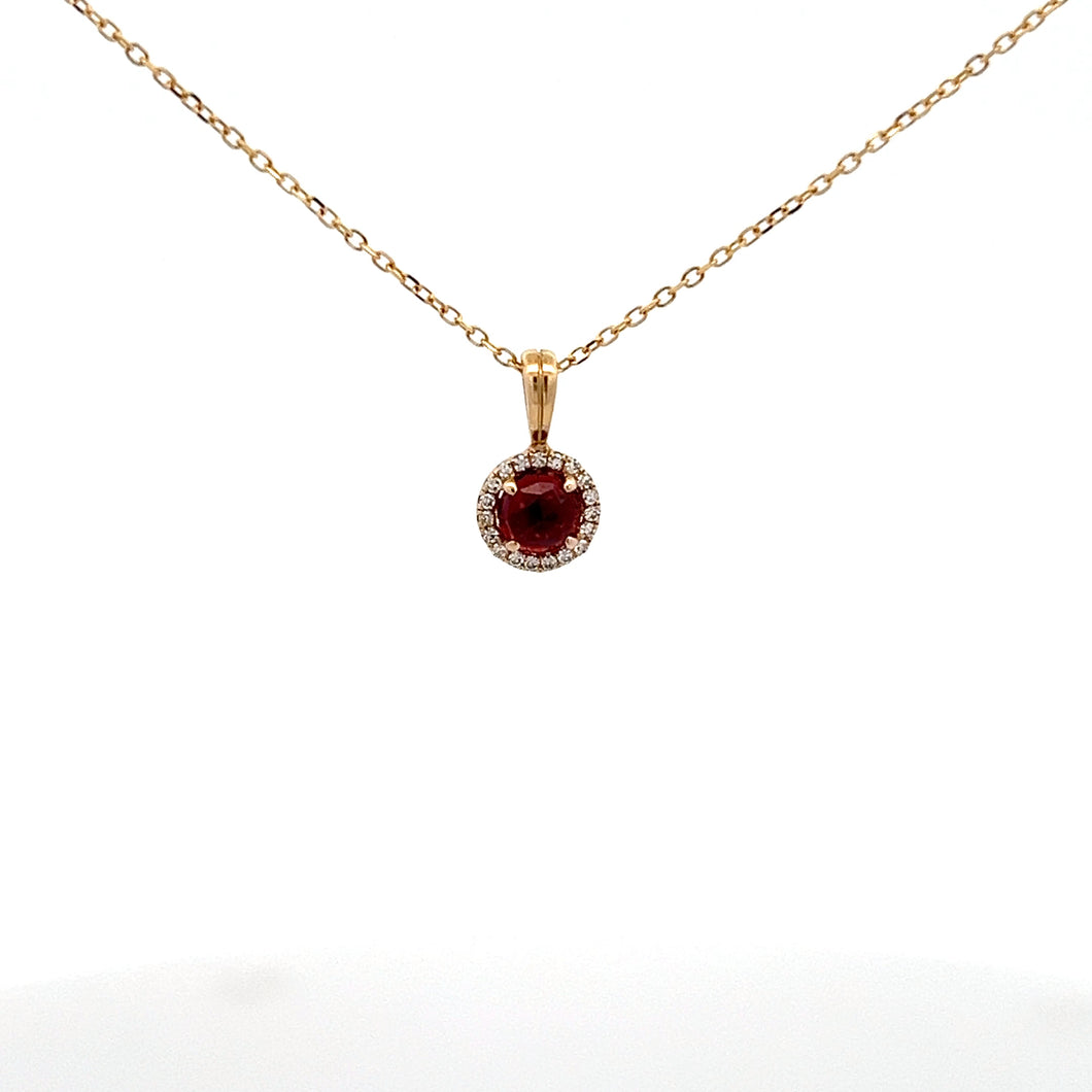 14k Yellow Gold Garnet Necklace with Diamonds