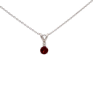 14k White Gold Garnet Necklace with Diamond