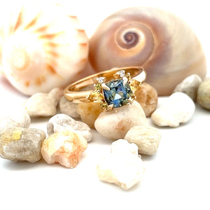 14k Yellow Gold Custom Bicolor Sapphire Ring