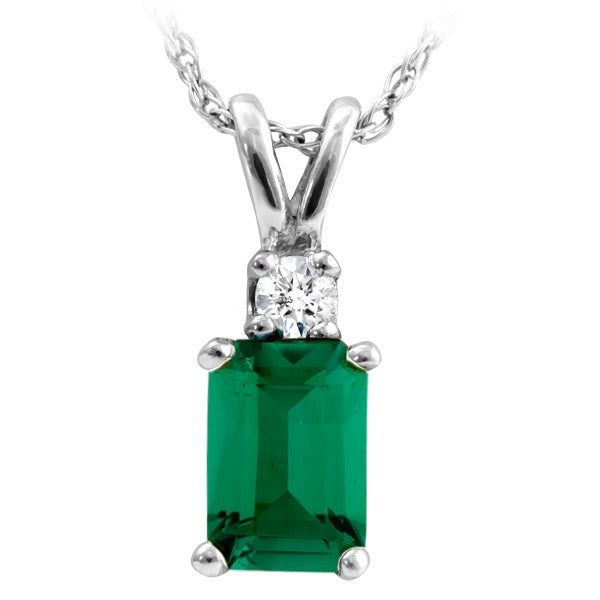 14k White Gold Emerald Necklace with Diamond