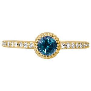 14k Yellow Gold Blue Topaz Ring with Diamknds