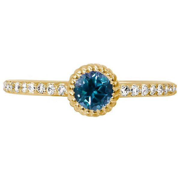 14k Yellow Gold Blue Topaz Ring with Diamknds