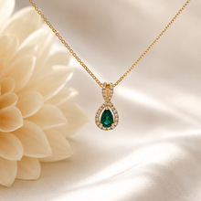 Load image into Gallery viewer, 14k Yellow Gold Emerald Pendant with Diamonds
