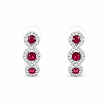 Load image into Gallery viewer, 18k White Gold Ruby Huggies with Diamonds

