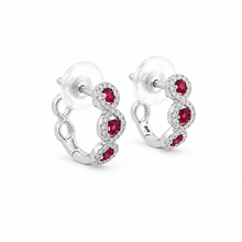 Load image into Gallery viewer, 18k White Gold Ruby Huggies with Diamonds

