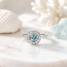 Load image into Gallery viewer, 14k White Gold Aquamarine Ring with Diamonds
