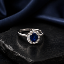 Load image into Gallery viewer, 14k White Gold Sapphire Ring with Diamonds
