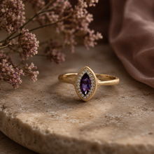 Load image into Gallery viewer, 14k Yellow Gold Amethyst Ring with Diamonds
