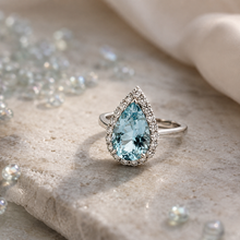 Load image into Gallery viewer, 14k White Gold Aquamarine Ring with Diamonds
