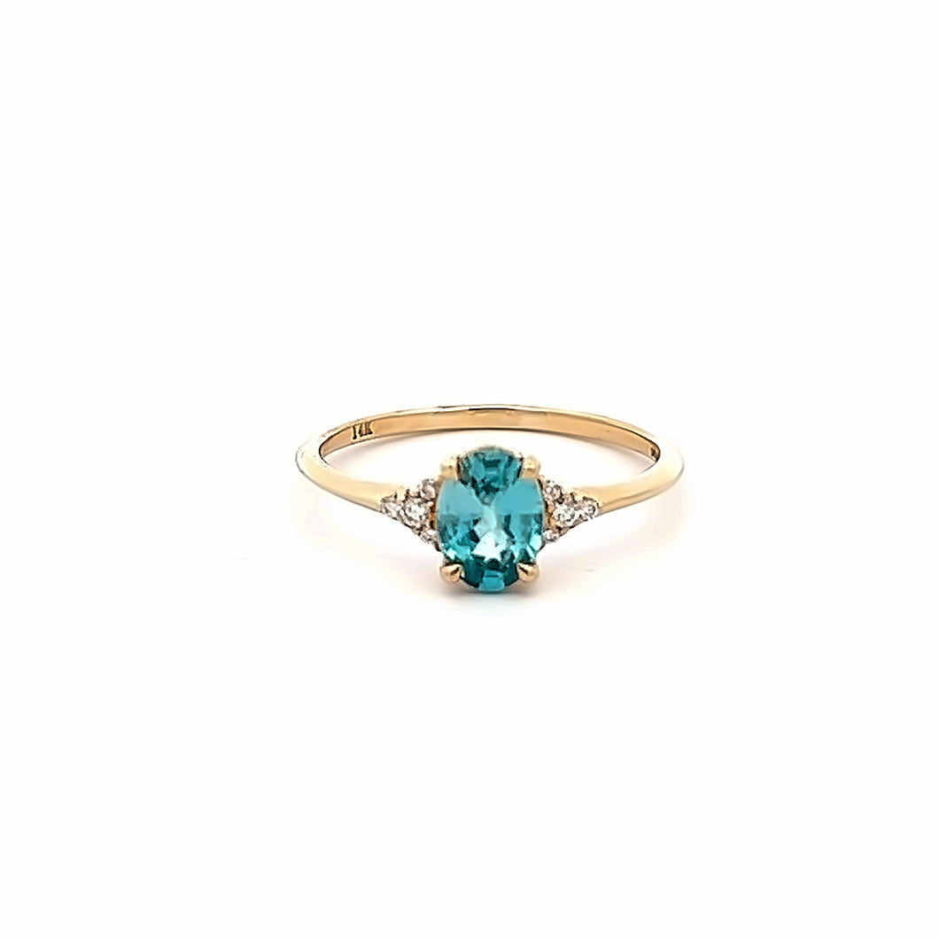 14k Yellow Gold Blue Zircon Ring with Diamonds