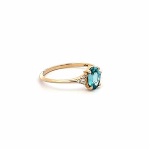 14k Yellow Gold Blue Zircon Ring with Diamonds