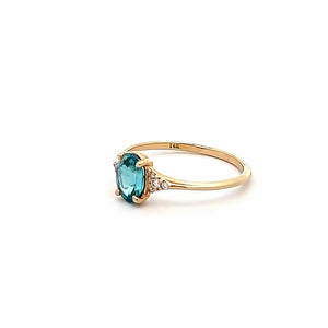 14k Yellow Gold Blue Zircon Ring with Diamonds
