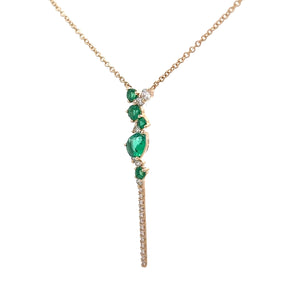 14k Yellow Gold Emerald Necklace with Diamonds