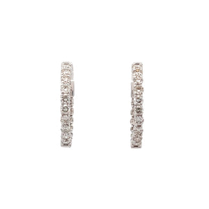 14k White Gold Diamond Hoops