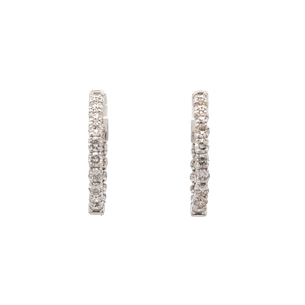 14k White Gold Diamond Hoops