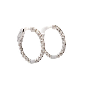 14k White Gold Diamond Hoops