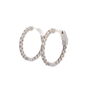 14k White Gold Diamond Hoops
