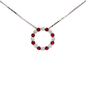 14k White Gold Ruby and Diamond Pendant