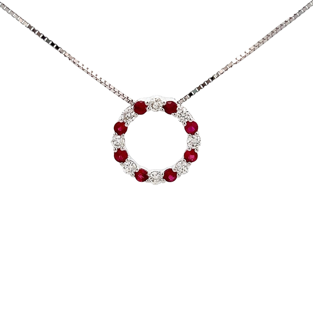 14k White Gold Ruby and Diamond Pendant