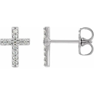 14k White Gold Diamond Cross Studs