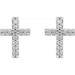 14k White Gold Diamond Cross Studs