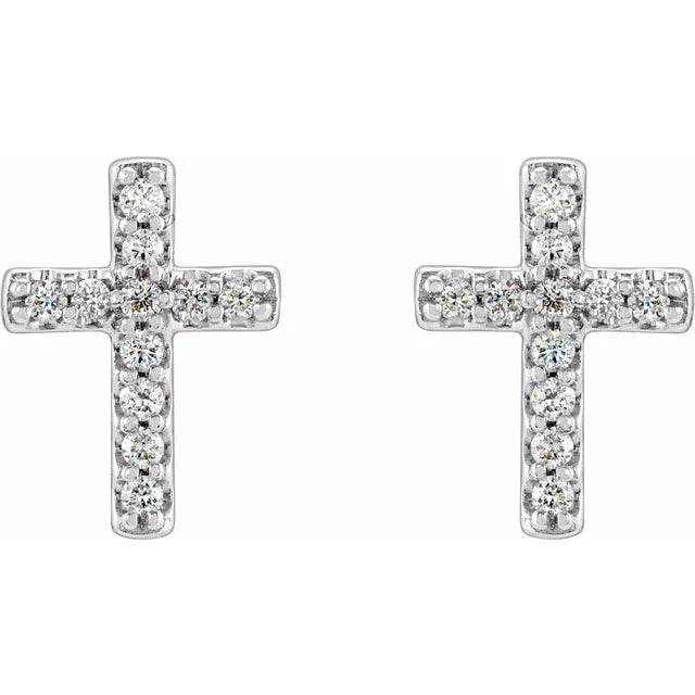 14k White Gold Diamond Cross Studs