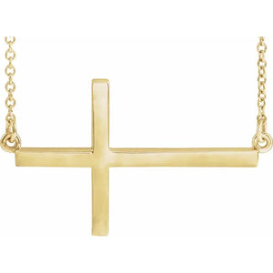 14k Yellow Gold Sideways Cross Necklace