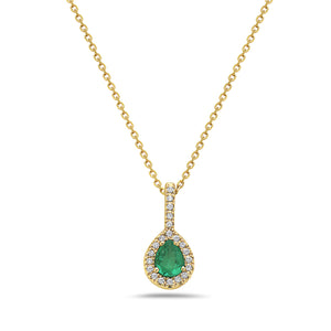 14k Yellow Gold Emerald Necklace with Diamonds