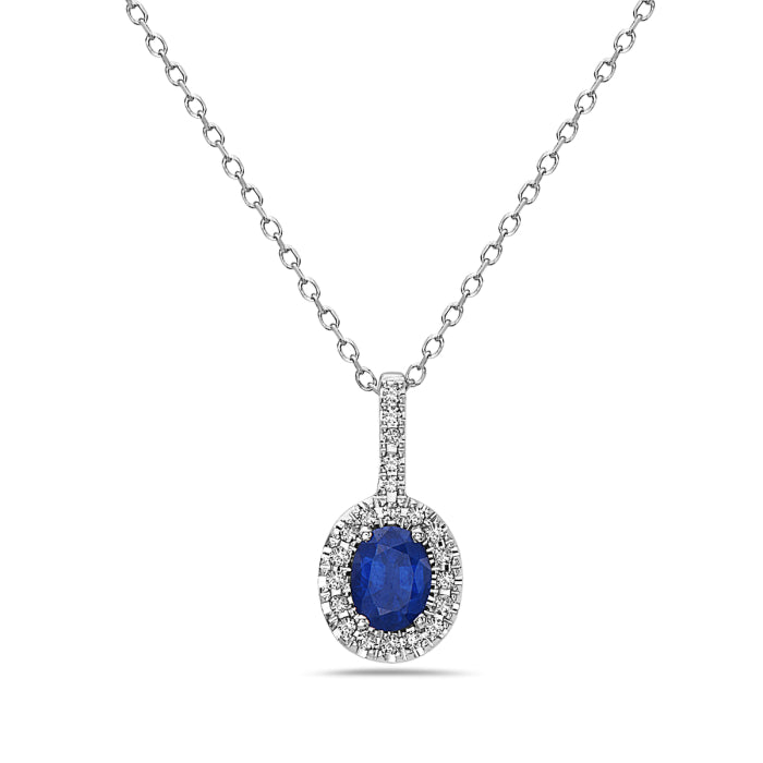 14k White Gold Sapphire Necklace with Diamonds