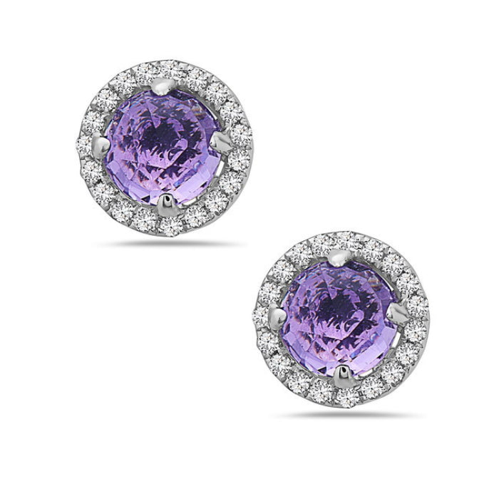 14k White Gold Amethyst Earrings with Diamonds