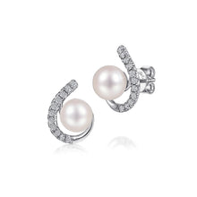 Load image into Gallery viewer, 14k White Gold Pearl Earrings with Diamond
