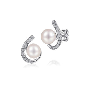 14k White Gold Pearl Earrings with Diamond