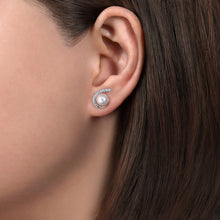 Load image into Gallery viewer, 14k White Gold Pearl Earrings with Diamond
